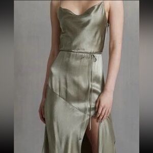 bec + bridge Asymmetrical Satin Dress in Olive